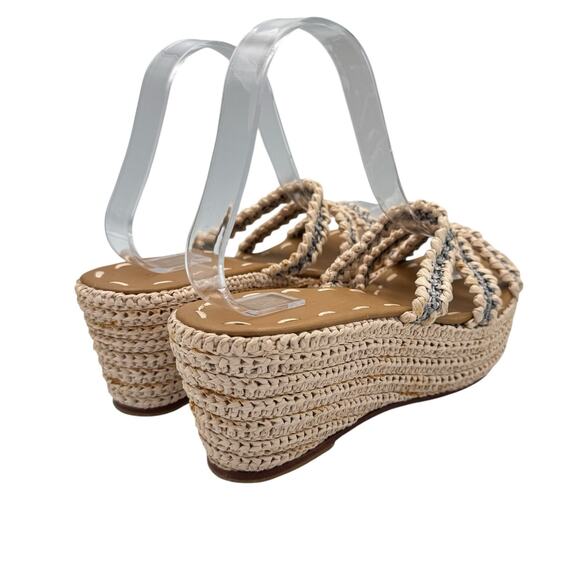 Carrie Forbes Said Raffia 3 Strap Neutral Gray Open Toe Espadrille Wedge Sandals - Picture 9 of 12